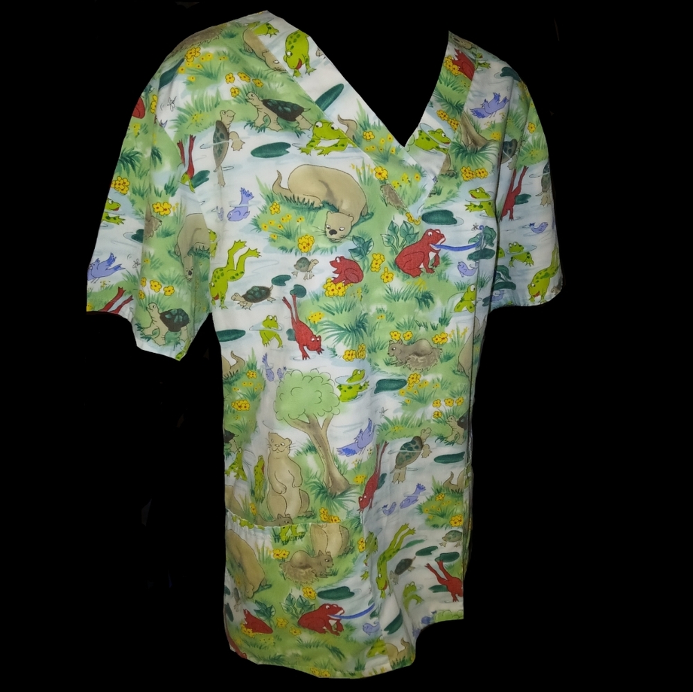 Frogs in a Pond..(w/friends) Scrub Top By Jasco Uniforms